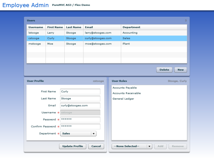 PureMVC ActionScript 3 Demo: Employee Admin