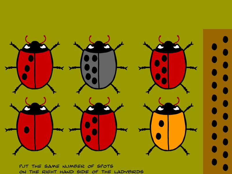 Put the spots on the ladybirds