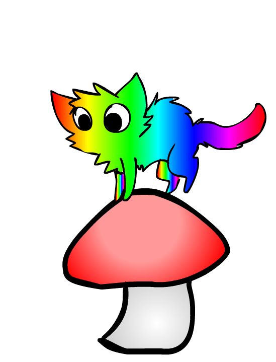 Obnoxious rainbow cat boinging on a mushroom