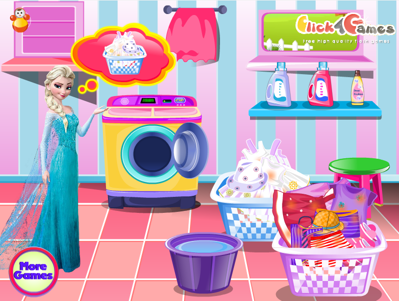 Elsa Washing Dirty Clothes