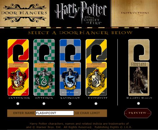 Harry Potter and the Goblet of Fire: Door Hangers