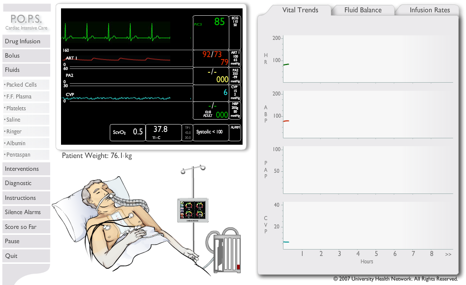 Peri-Operative Patient Simulation (P. O. P. S.) - Cardiac Intensive Care Simulation - FlowTrac Version 7 Post-Operative