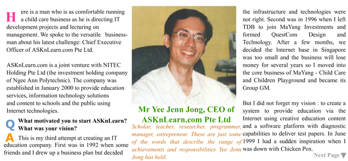 Asknlearn.com Article: Interview with Mr Yee Jenn Jong
