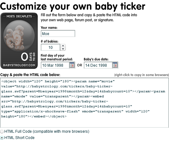 Customize your own baby ticker