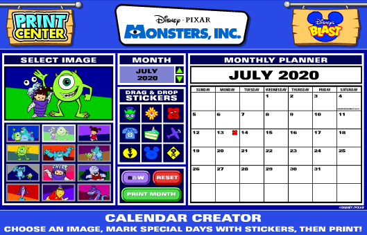 Print Center: Monsters, Inc. Calendar Creator