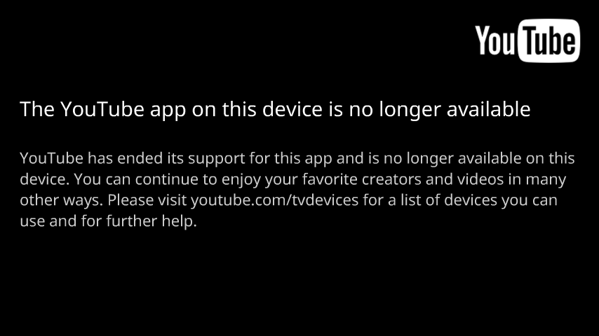 YouTube Device Not Supported Screen