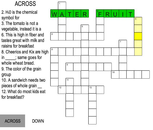 Nutrition Crossword Puzzle