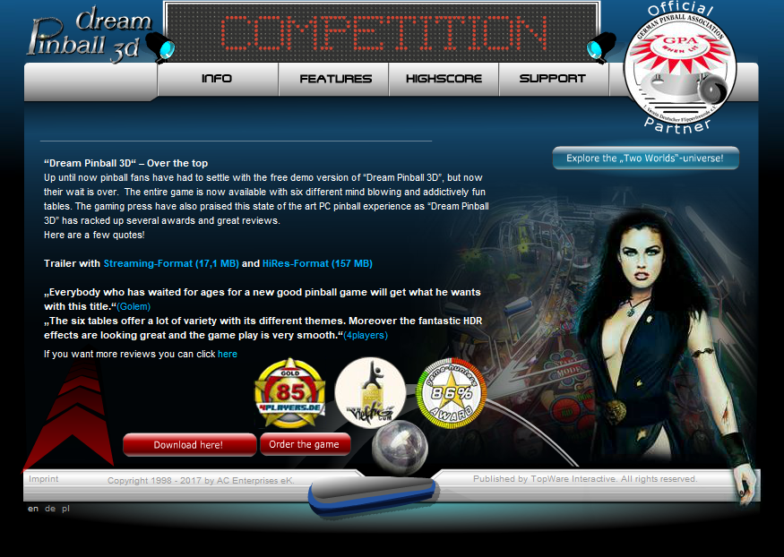 Dream Pinball 3D Microsite