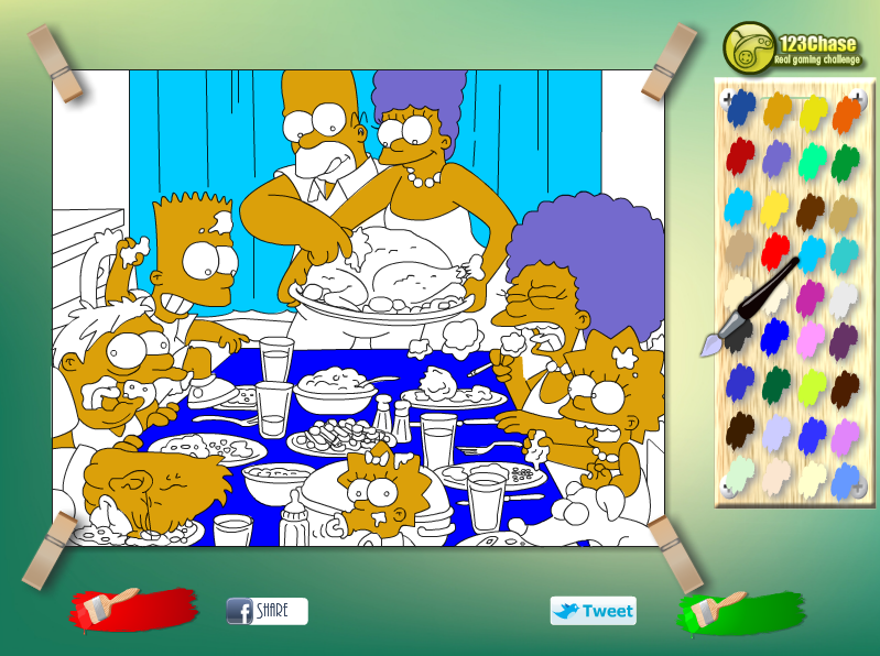 Simpsons Thanksgiving Party Kids Coloring