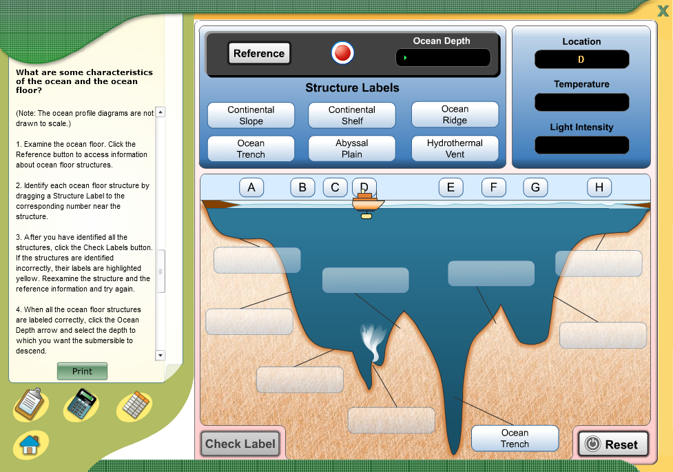 What are some characteristics of the ocean and the ocean floor?