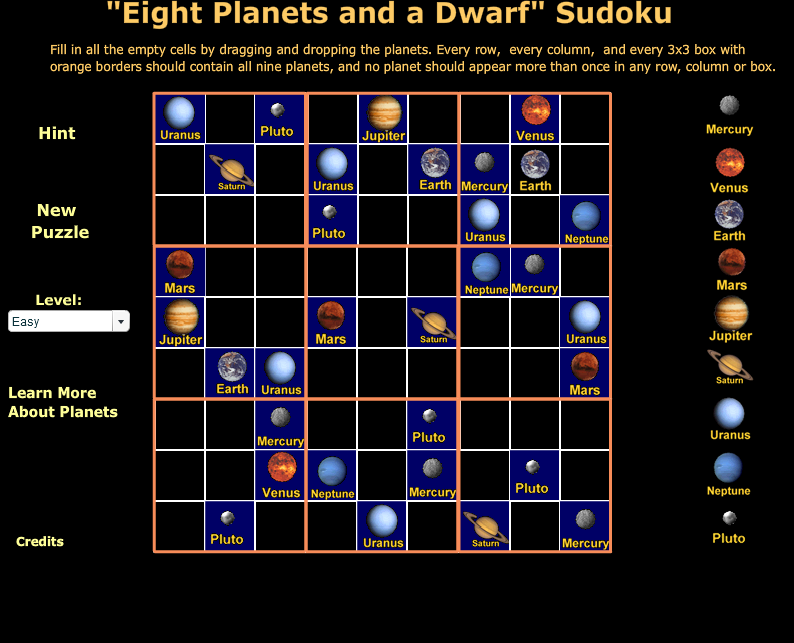 "Eight Planets and a Dwarf" Sudoku