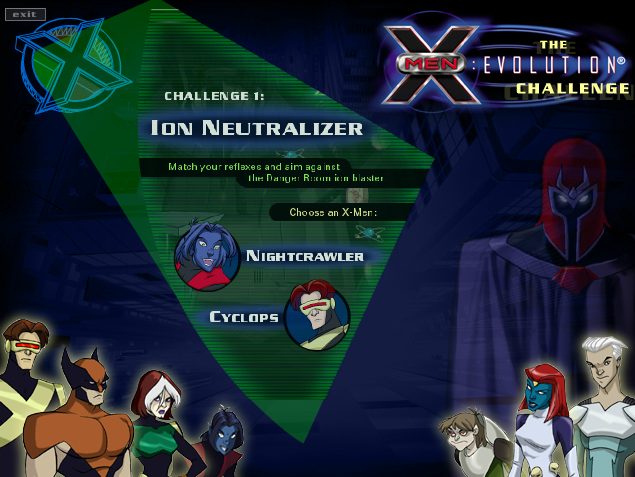 The X-Men Evolution Challenge: Menu