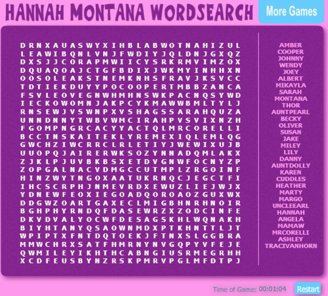 Hannah Montana Wordsearch