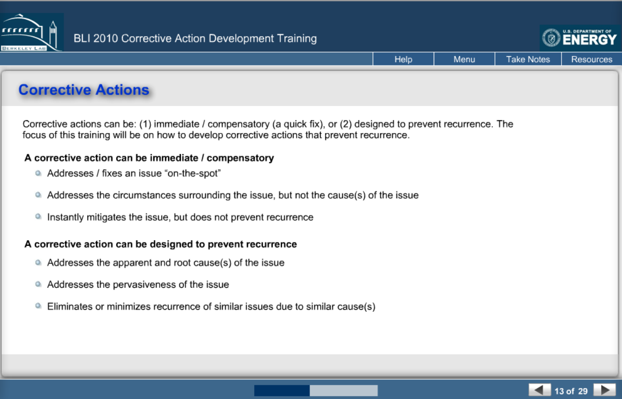 BLI 2010 Corrective Action Development Training