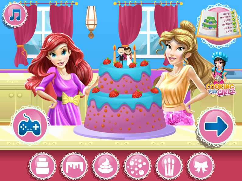Belle and Ariel Cooking Wedding Cake for Jasmine