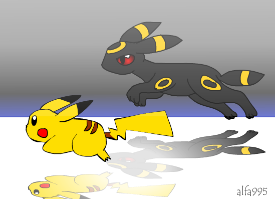 Pikachu and Umbreon running