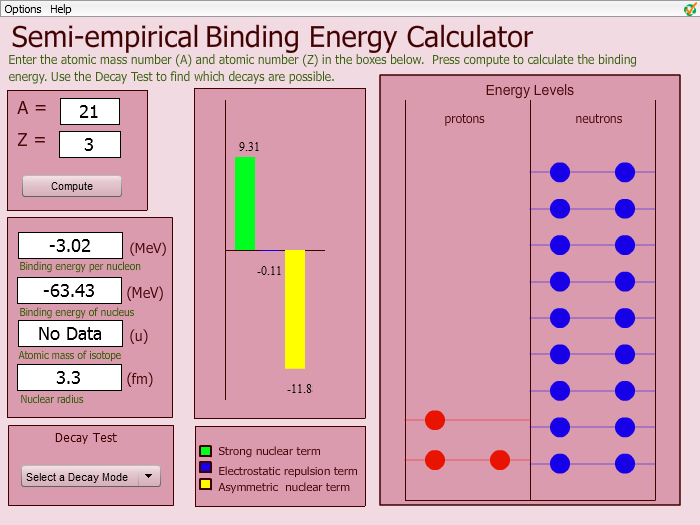 Semi-empirical Binding Energy Calculator