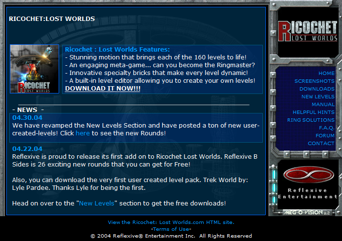 Ricochet : Lost Worlds Microsite