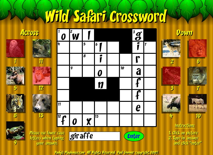 Wild Safari Crossword