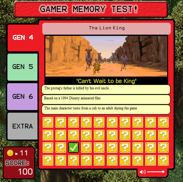 Gamer Memory Test!