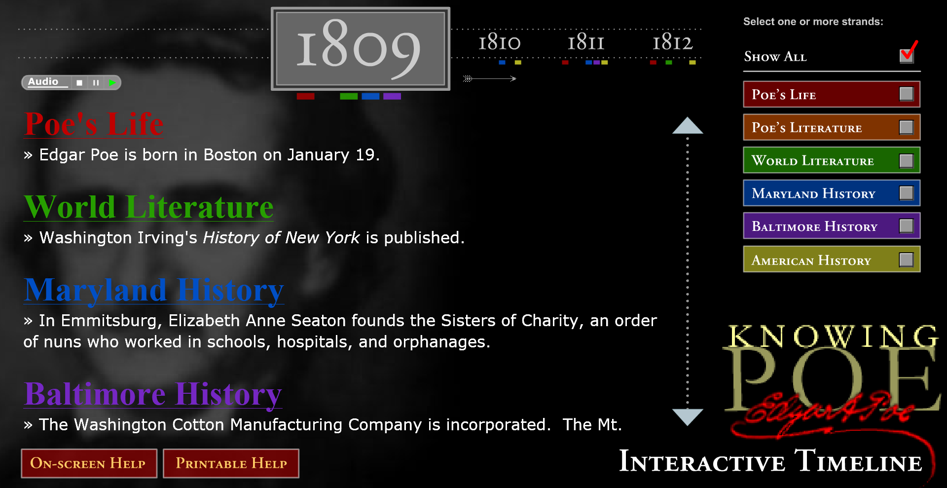 Knowing Poe Interactive Timeline