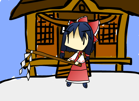 Reimu patrols the shrine for donation-stealing intruders!