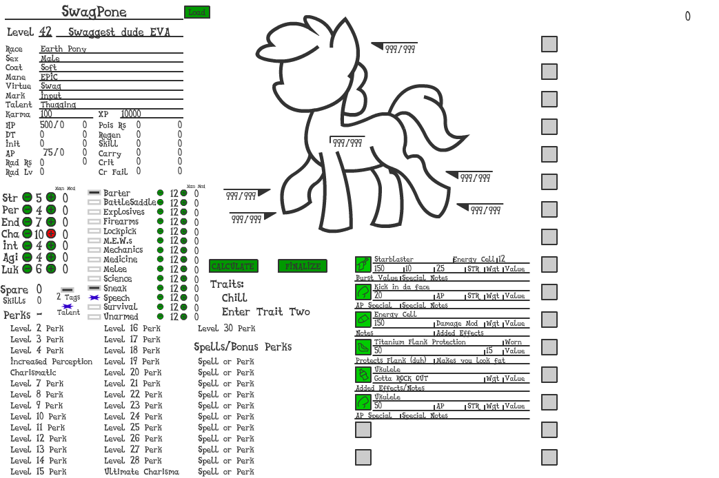 Programmed Fallout Equestria PnP Revised Sheet