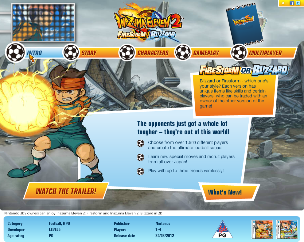 Inazuma Eleven 2: FireStorm/Blizzard Microsite