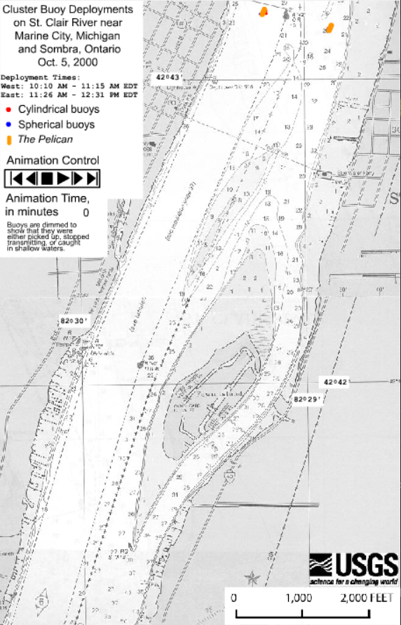 Cluster Buoy Deployments on St. Clair River near Marine City, Michigan and Sombra, Ontario