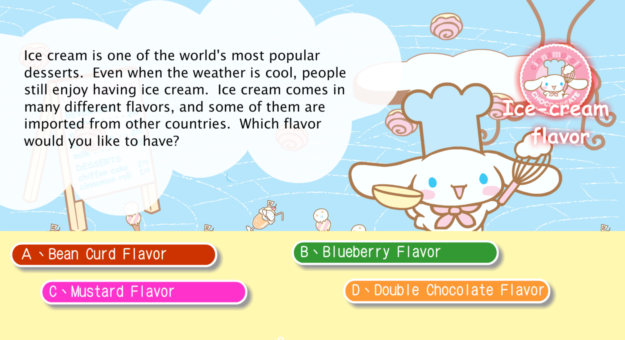 Sanrio Town Quiz Center: Ice-Cream Flavor Quiz