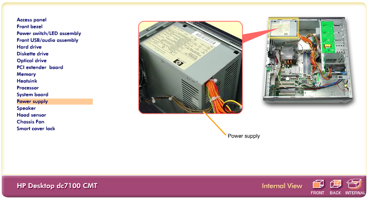 HP Desktop dc7100 CMT Part Finder