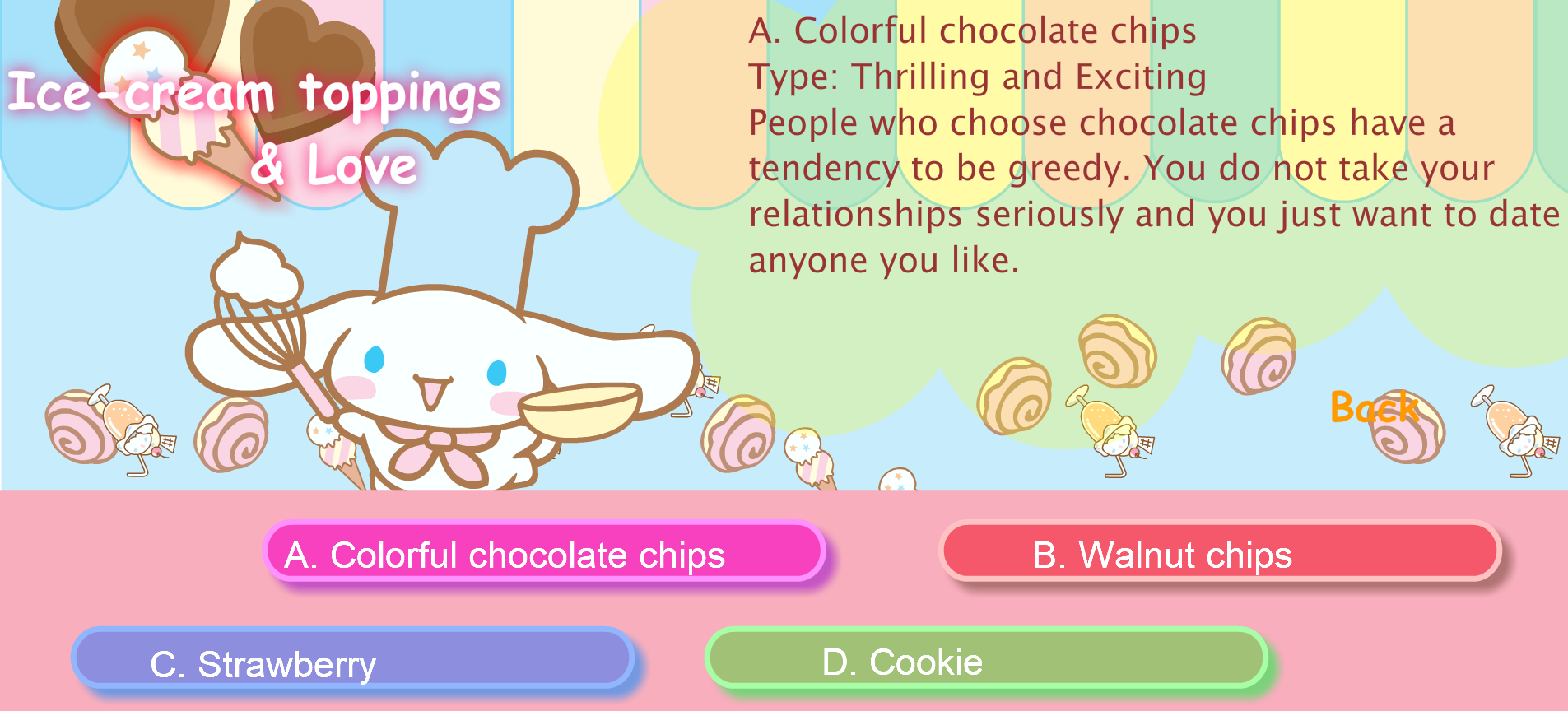 SanrioTown Quiz Center: Ice-Cream Toppings & Love Quiz