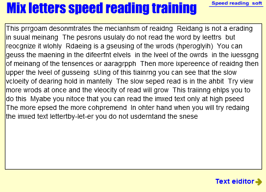 Mixed letters in words speed reading