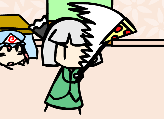 Youmu deflects food with her sword.