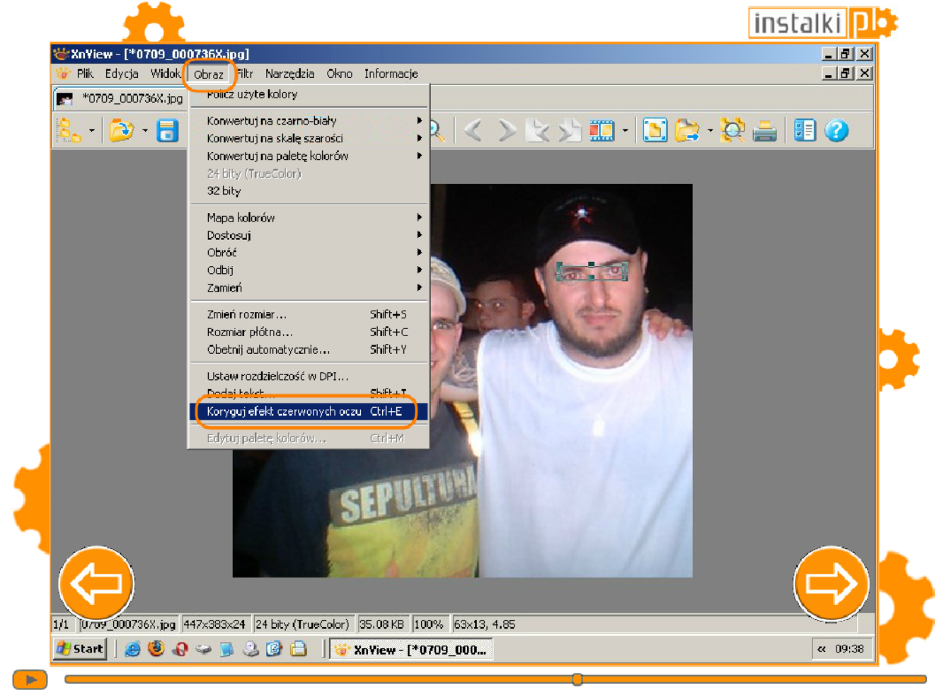 XnView - Redukcja efektu czerwonych oczu
