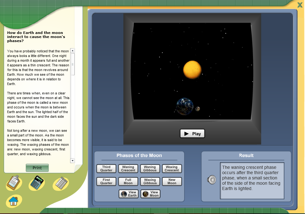 How do Earth and the moon interact to cause the moon's phases?