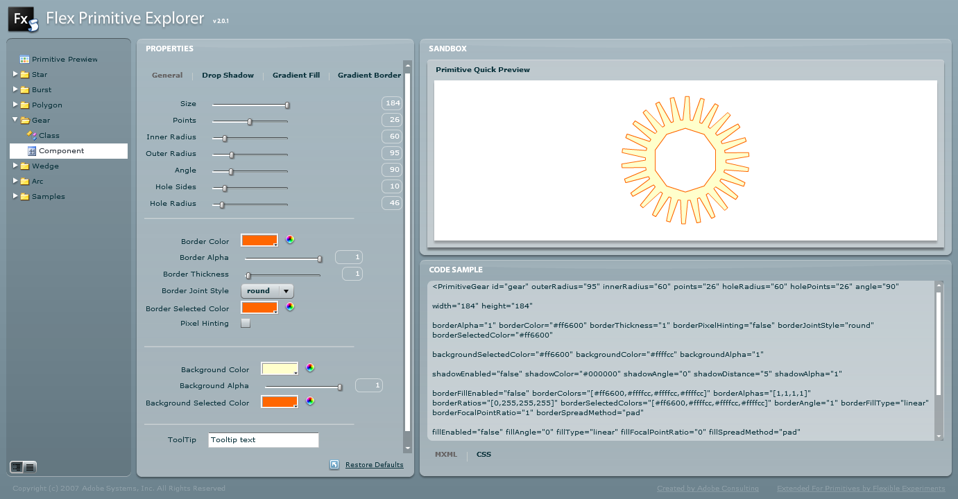 Adobe Flex: Primitive Explorer