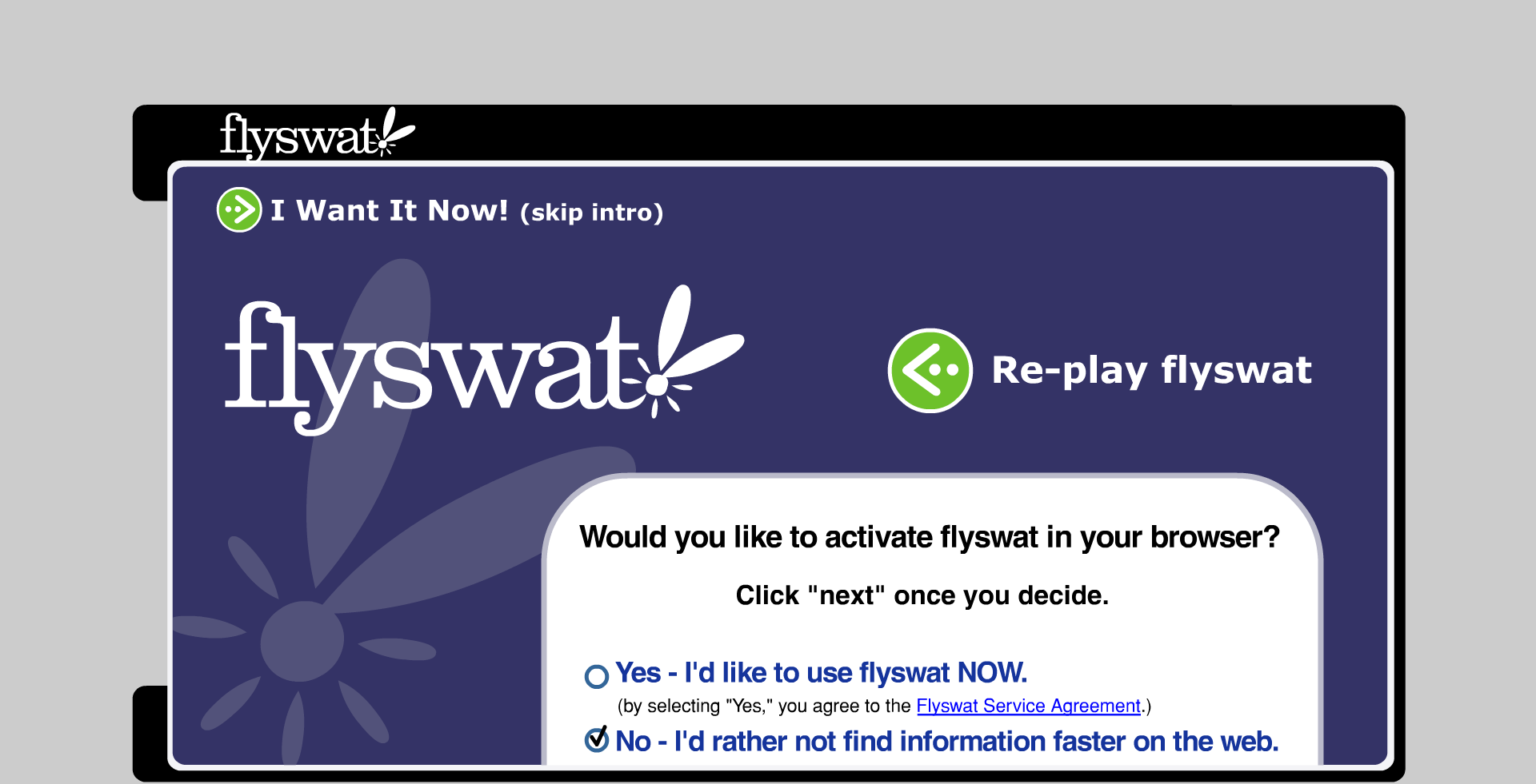 NeoPlanet Browser Post-Registration Flyswat Advert
