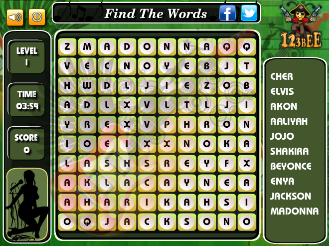 Pop Singers - Word Search