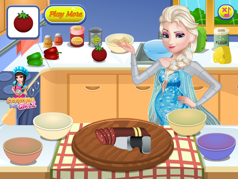 Pregnant Elsa Cooking Pizza