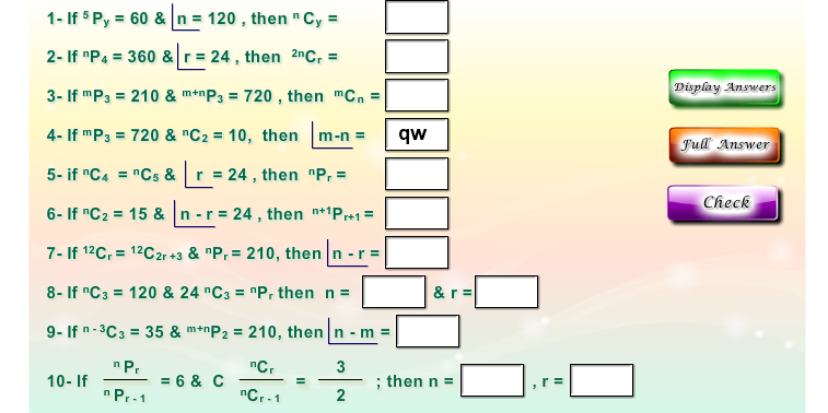 Exercise on Permutation and combination