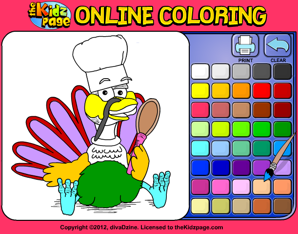 Cartoon Turkey ONLINE Coloring Page