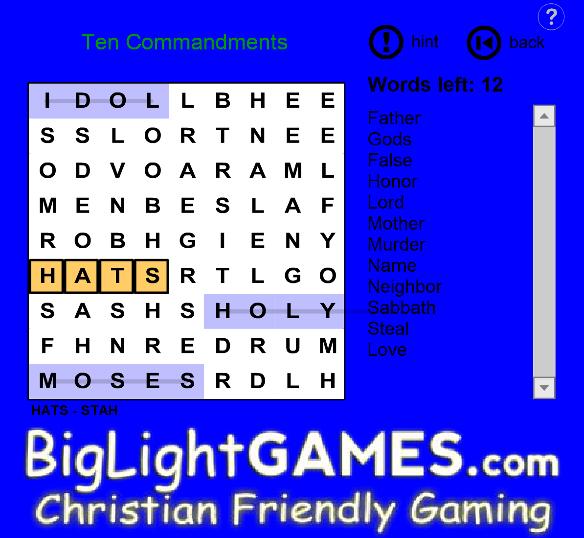 Ten Commandments Word Search