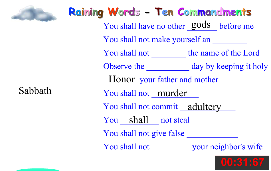 Raining Words - Ten Commandments