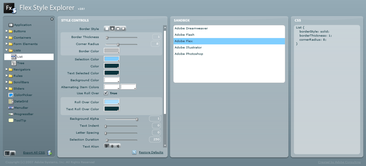 Adobe Flex: Style Explorer