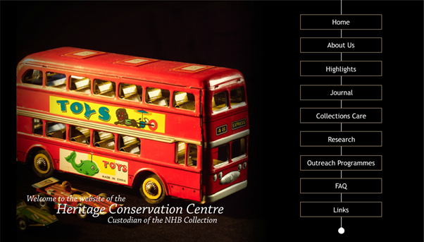 Heritage Conservation Centre Singapore Website Main Menu