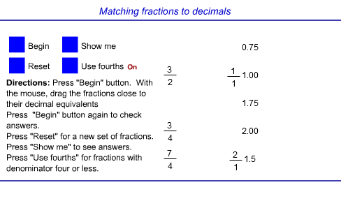 Matching fractions to decimals