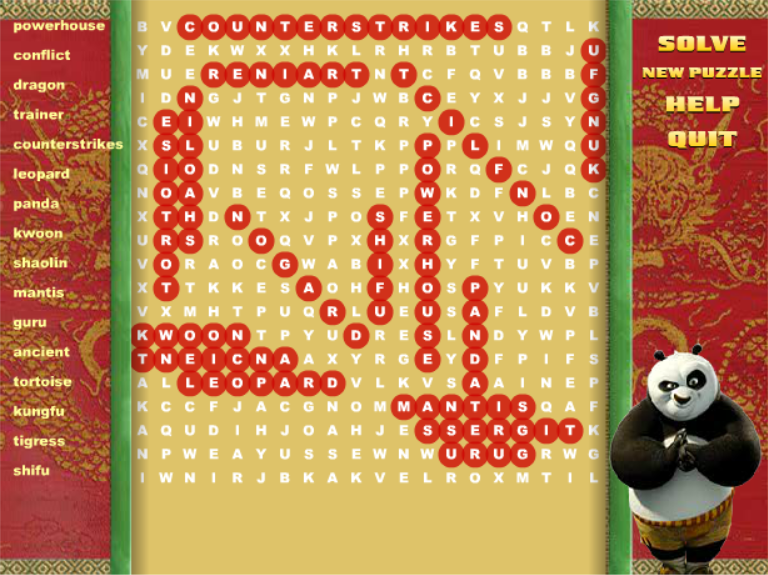 Kung Fu Panda Word Search