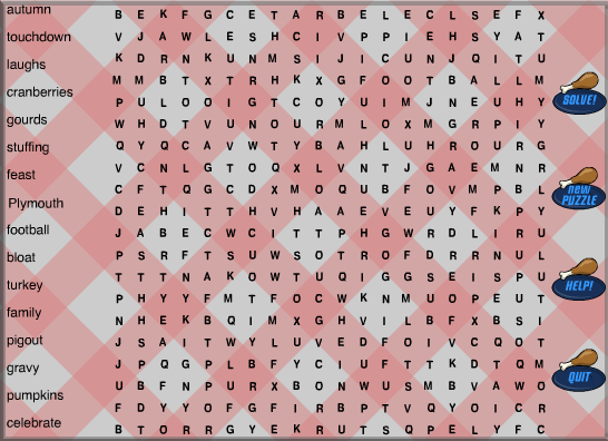 Nick.com's Thanksgiving Wordsearch