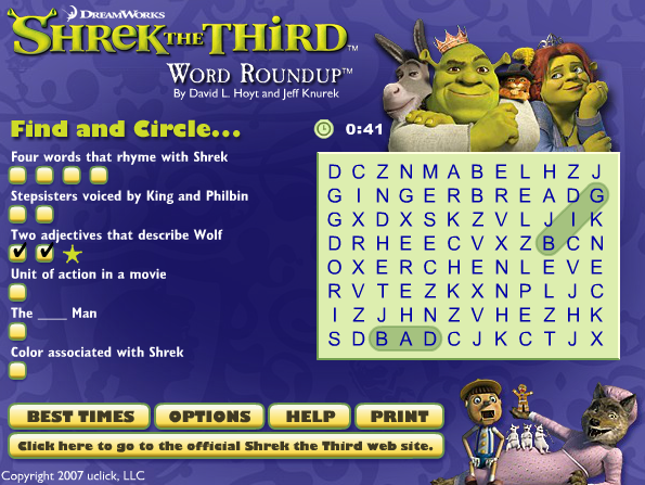 Shrek the Third Word Roundup